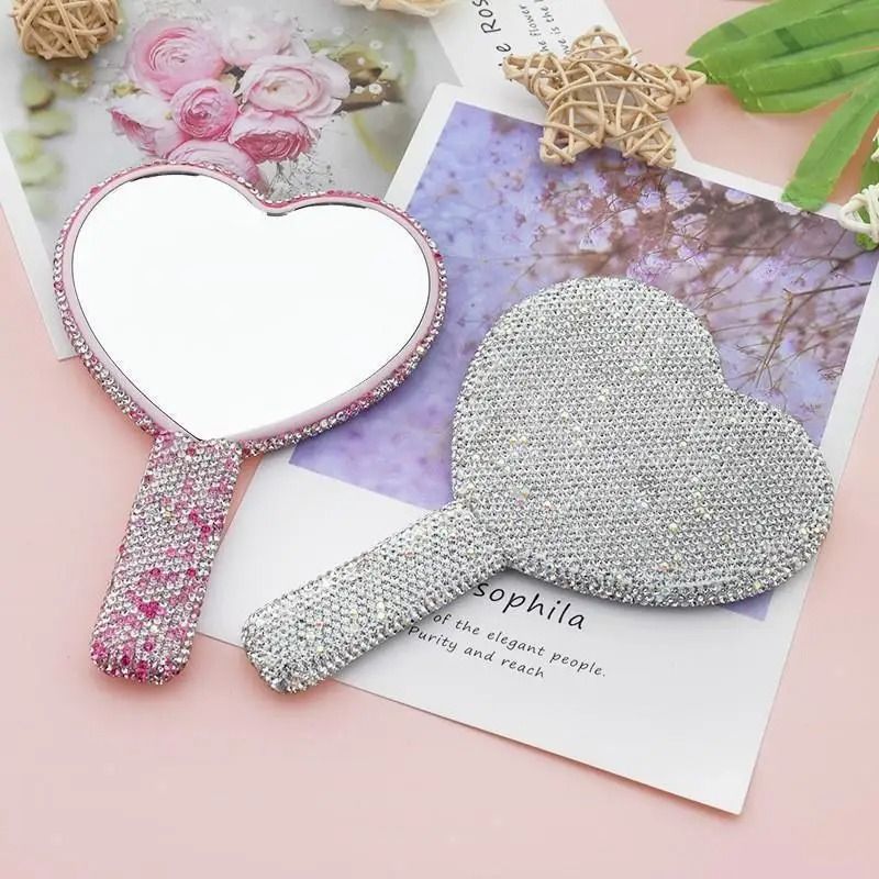Luxe Diamond Heart Handheld Vanity Mirror 0