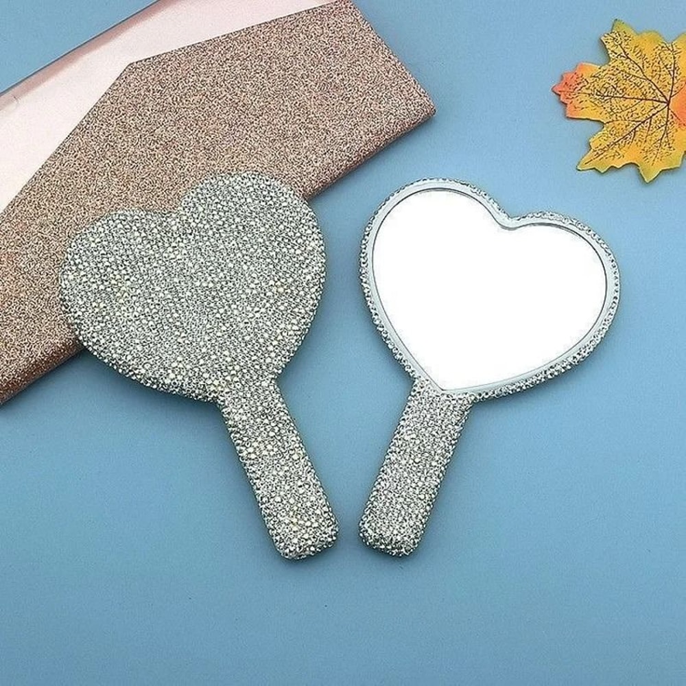 Luxe Diamond Heart Handheld Vanity Mirror 3