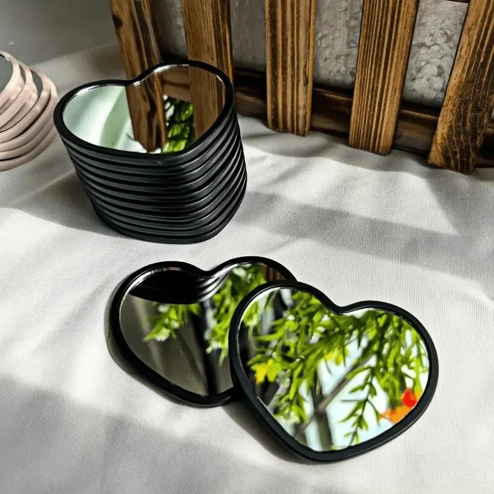 Handmade HeartShaped Mini Travel Mirror Set 2