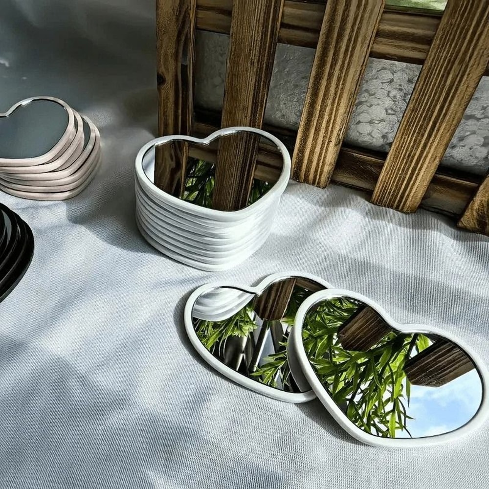 Handmade HeartShaped Mini Travel Mirror Set 3