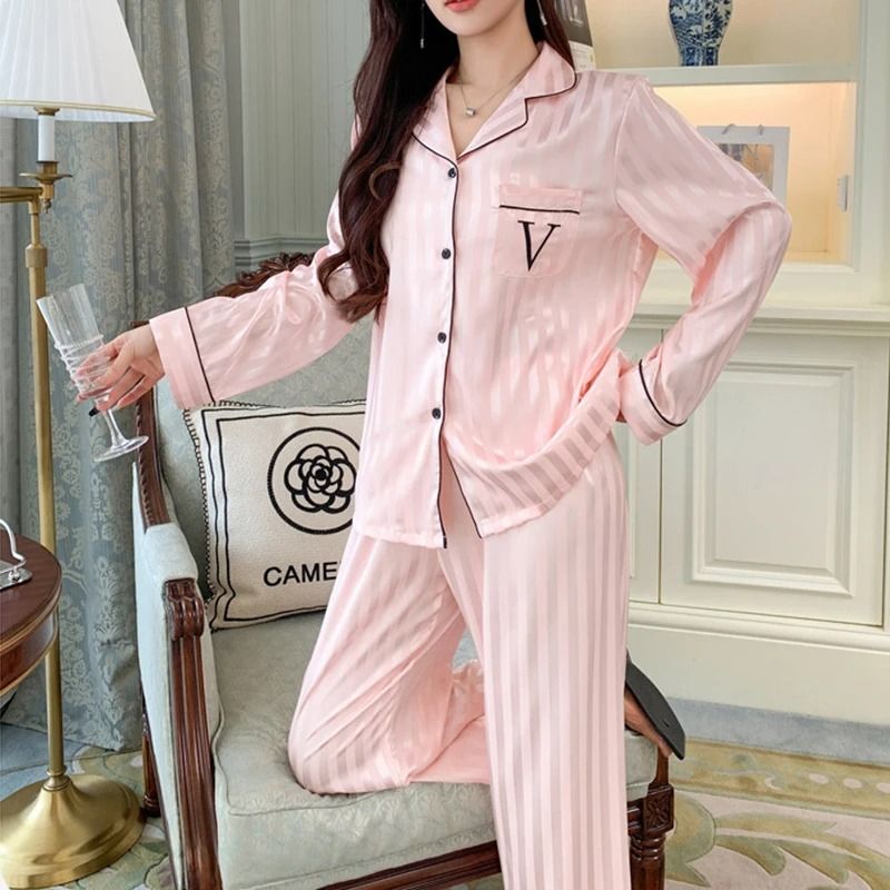 Luxe Frost Ice Silk Lounge Set Lightweight Long Sleeve Sleepwear 3