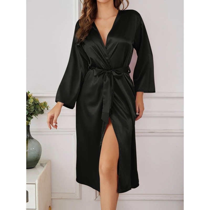 Aura Silk Soft Long Sleeve Nightgown Elegant Draping Summer Loungewear 4