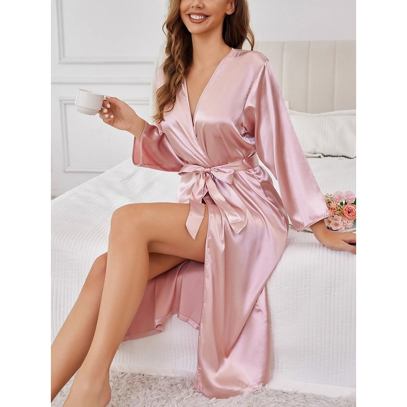 Aura Silk Soft Long Sleeve Nightgown Elegant Draping Summer Loungewear 7