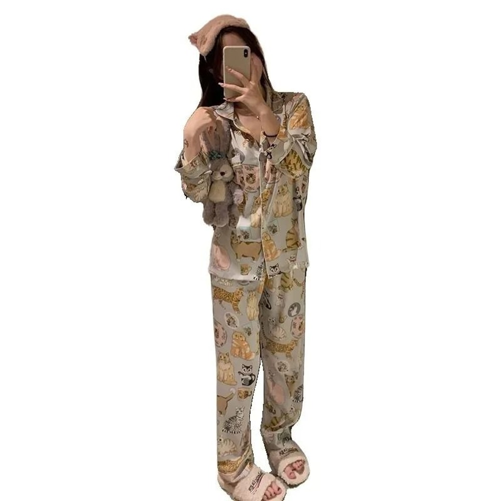 Cartoon Long Sleeve Pajama Set Comfortable Autumn Winter Loungewear 4
