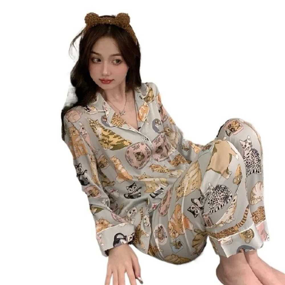 Cartoon Long Sleeve Pajama Set Comfortable Autumn Winter Loungewear 5