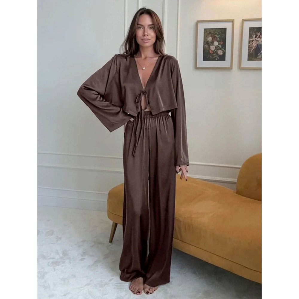 Blubelle SilkStyle Cardigan Pajama Set Loose Long Sleeve Home Clothing 1