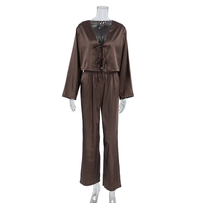 Blubelle SilkStyle Cardigan Pajama Set Loose Long Sleeve Home Clothing 5