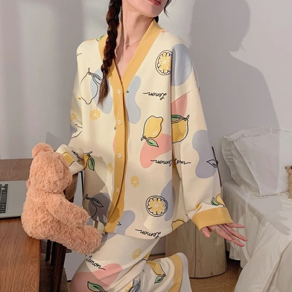 Y2K Cartoon Pajama Set Fresh Style SpringFall Homewear 7