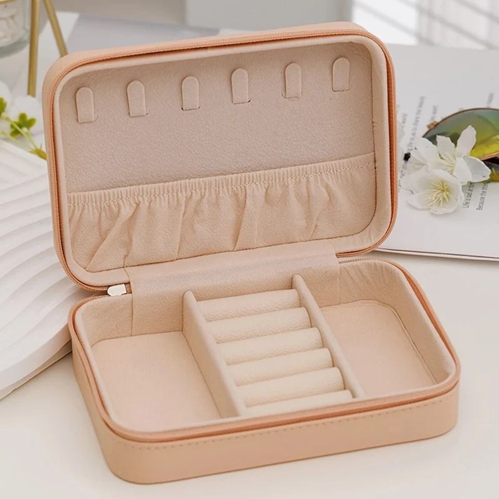 HeartShaped Travel Jewelry Box Portable Leather Zipper Organizer 3