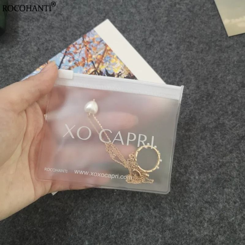 Custom Logo Frosted Zipper Jewelry Pouch Biodegradable Mini Gift Packaging 3