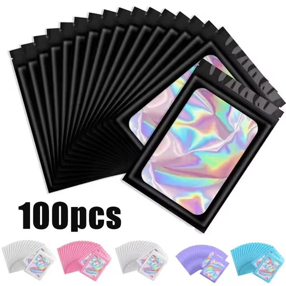 Holographic Iridescent Ziplock Bags Laser Finish Display Pouches 0