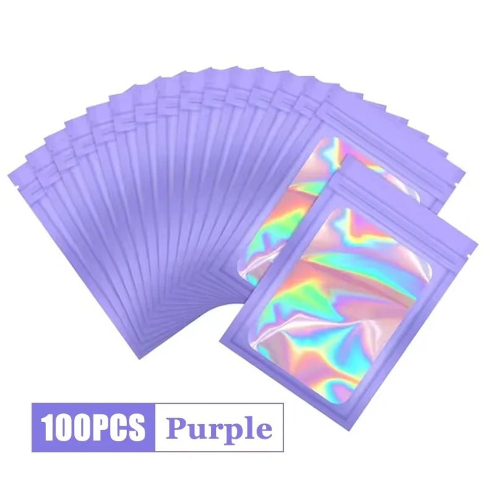 Holographic Iridescent Ziplock Bags Laser Finish Display Pouches 9
