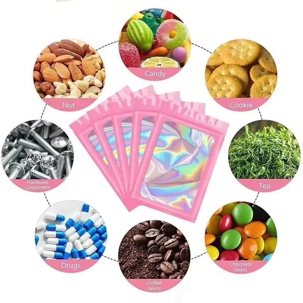 Holographic Iridescent Ziplock Bags Laser Finish Display Pouches 1