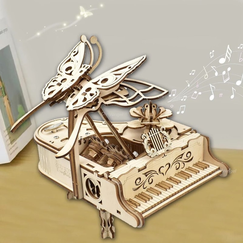 3D Wooden Puzzle Music Box DIY Piano Model Kit 0