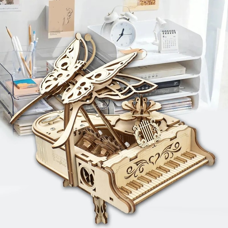 3D Wooden Puzzle Music Box DIY Piano Model Kit 3