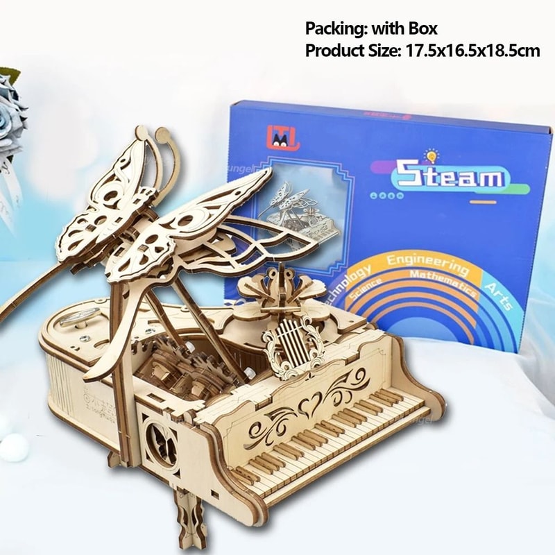 3D Wooden Puzzle Music Box DIY Piano Model Kit 8