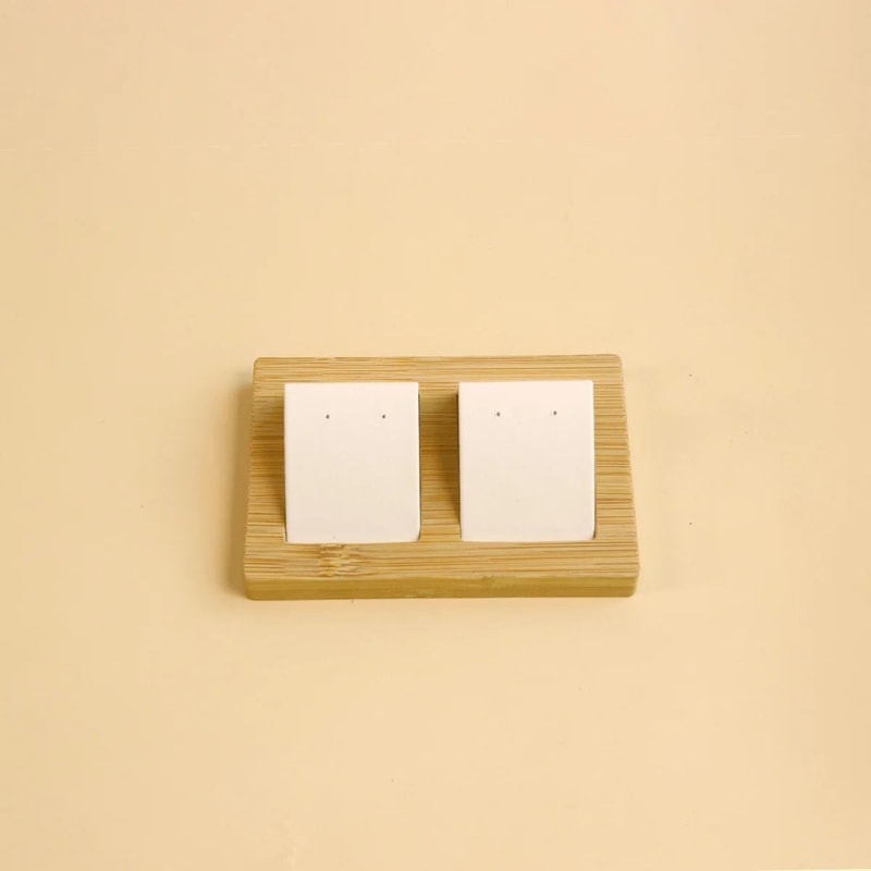 Bamboo Wood Earring Display Stand Velvet PU Leather Jewelry Tray 9