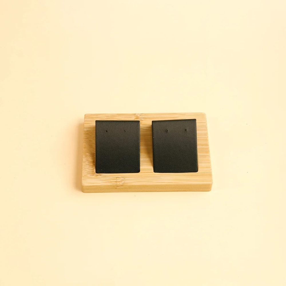 Bamboo Wood Earring Display Stand Velvet PU Leather Jewelry Tray 11