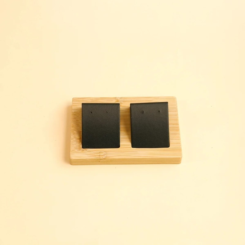 Bamboo Wood Earring Display Stand Velvet PU Leather Jewelry Tray 11