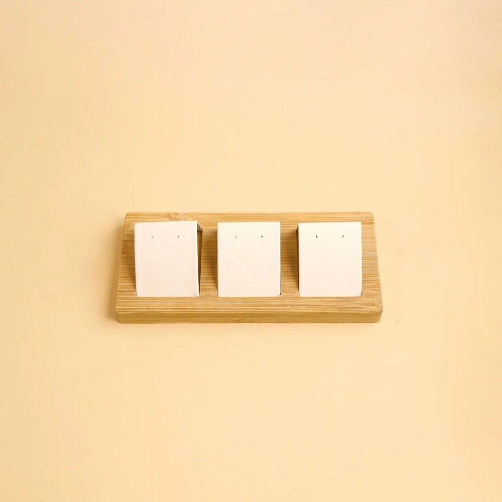 Bamboo Wood Earring Display Stand Velvet PU Leather Jewelry Tray 15