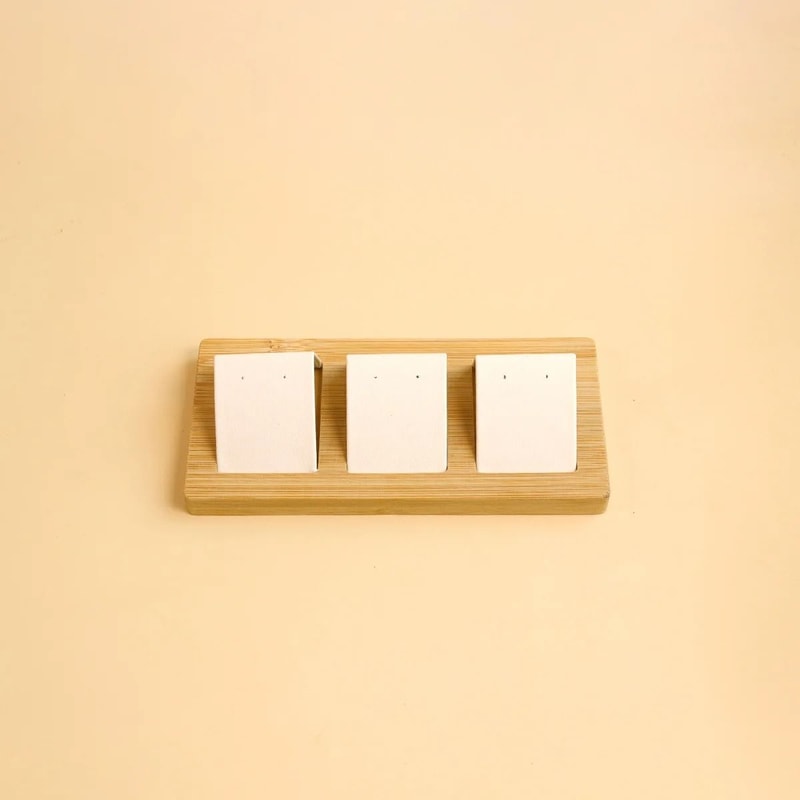 Bamboo Wood Earring Display Stand Velvet PU Leather Jewelry Tray 15