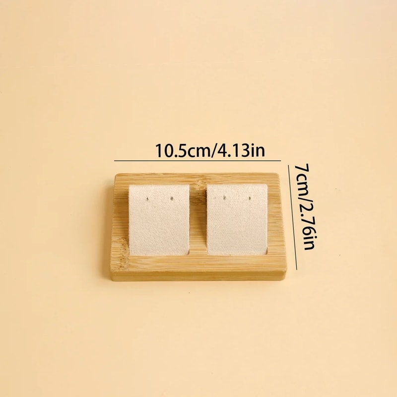 Bamboo Wood Earring Display Stand Velvet PU Leather Jewelry Tray 16