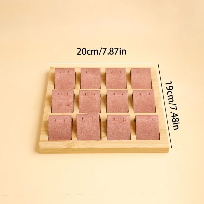 Bamboo Wood Earring Display Stand Velvet PU Leather Jewelry Tray 22