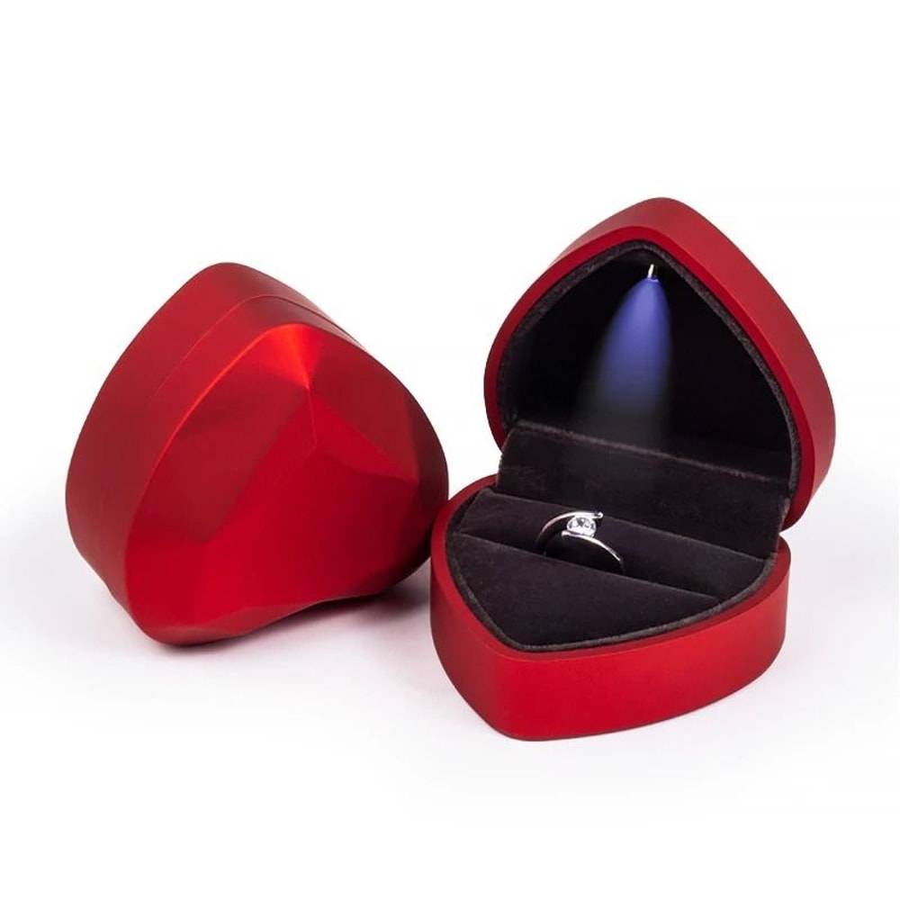 LED Lighted Jewelry Box Heart Square Velvet Proposal Cases 10