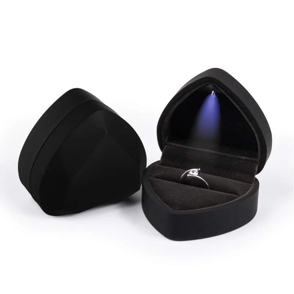 LED Lighted Jewelry Box Heart Square Velvet Proposal Cases 11