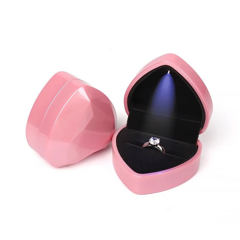 LED Lighted Jewelry Box Heart Square Velvet Proposal Cases 12