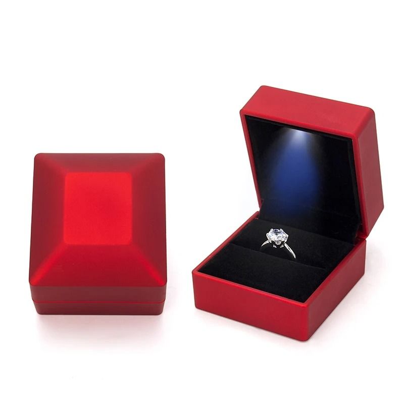LED Lighted Jewelry Box Heart Square Velvet Proposal Cases 15
