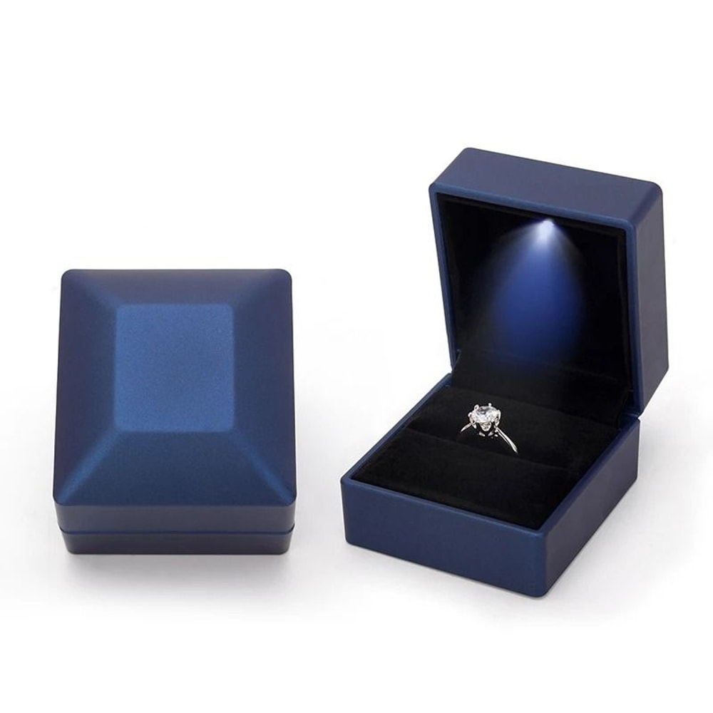 LED Lighted Jewelry Box Heart Square Velvet Proposal Cases 17