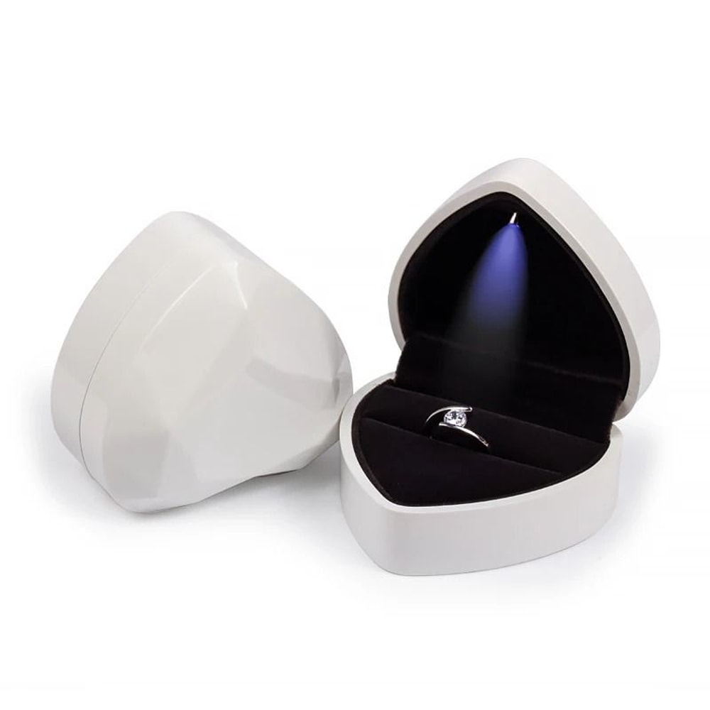 LED Lighted Jewelry Box Heart Square Velvet Proposal Cases 7