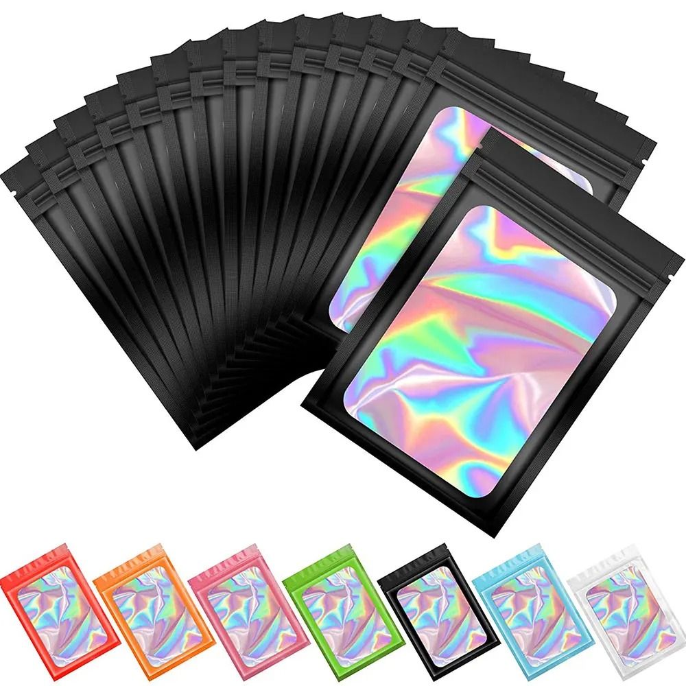 Holographic Laser Mylar Bags 50 Pcs SmellProof Zip Lock Pouches 0