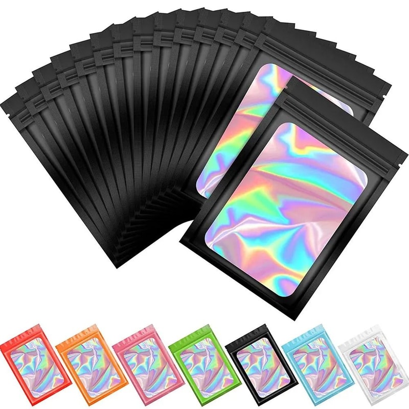 Holographic Laser Mylar Bags 50 Pcs SmellProof Zip Lock Pouches 0