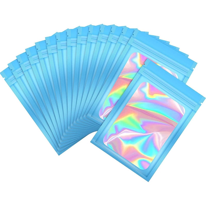 Holographic Laser Mylar Bags 50 Pcs SmellProof Zip Lock Pouches 9