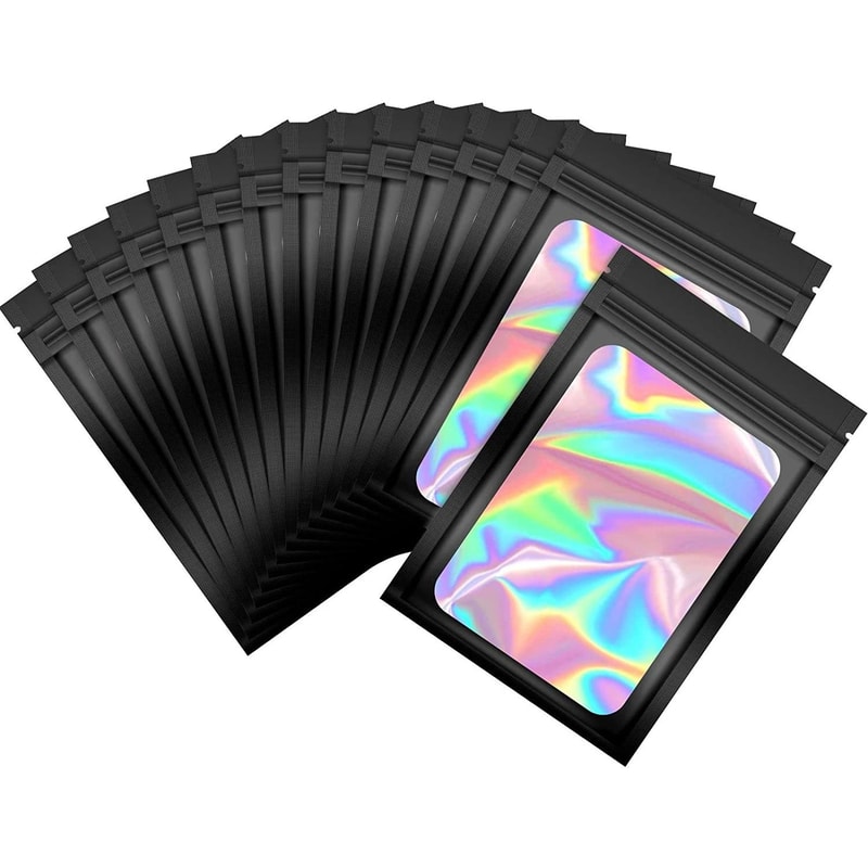 Holographic Laser Mylar Bags 50 Pcs SmellProof Zip Lock Pouches 8