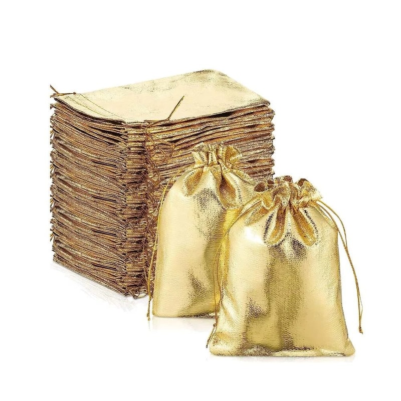 Metallic Gold Drawstring Pouches 50 Pcs Small Business Gifting Supplies 0