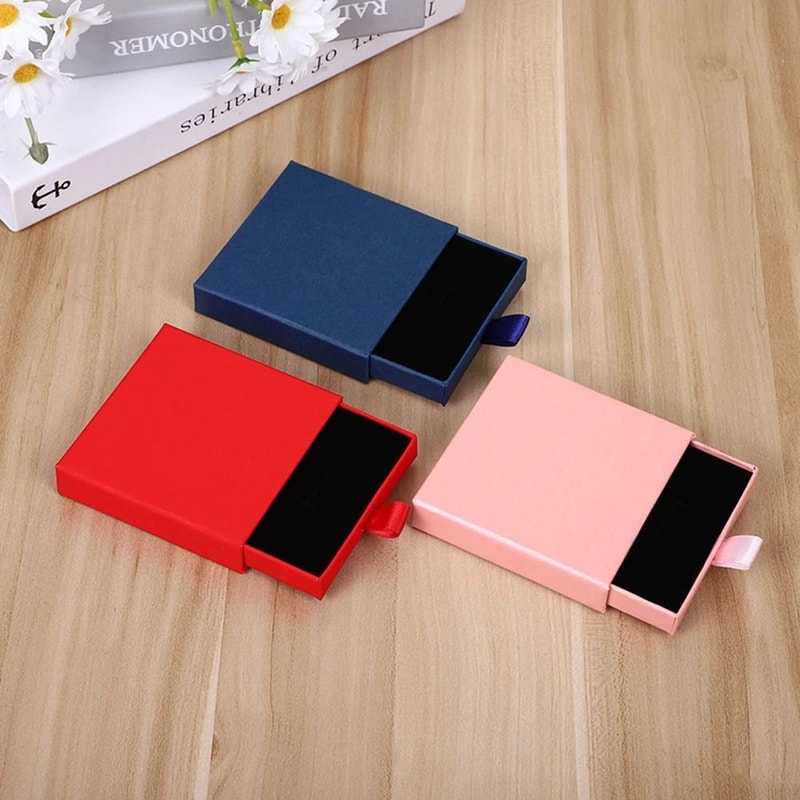 Thick Kraft Paper Drawer Jewelry Box Minimalist Storage Case With Sponge Insert 2