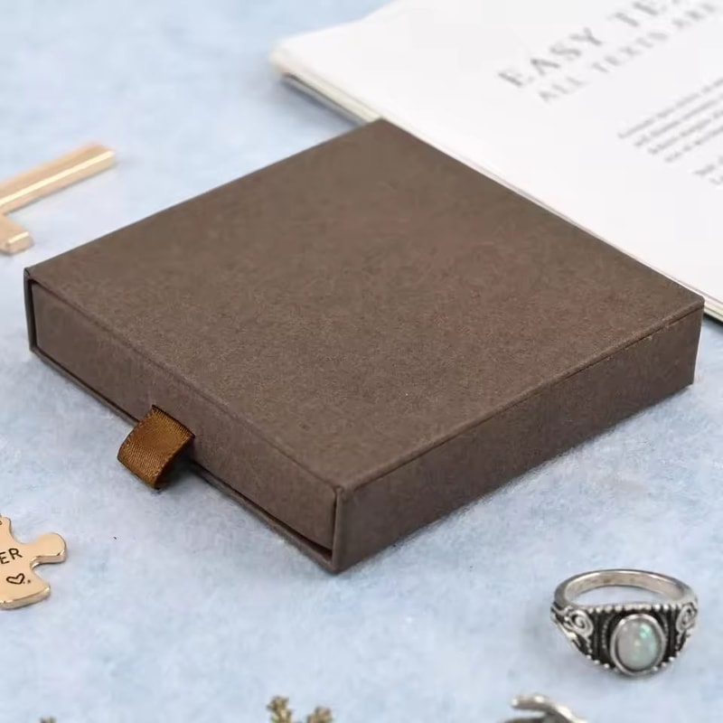 Thick Kraft Paper Drawer Jewelry Box Minimalist Storage Case With Sponge Insert 15