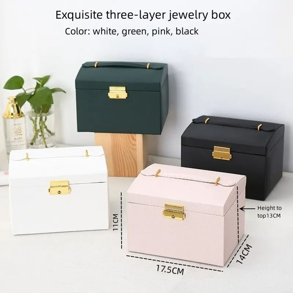 Exquisite ThreeLayer Leather Jewelry Box Professional MultiPurpose Storage 5