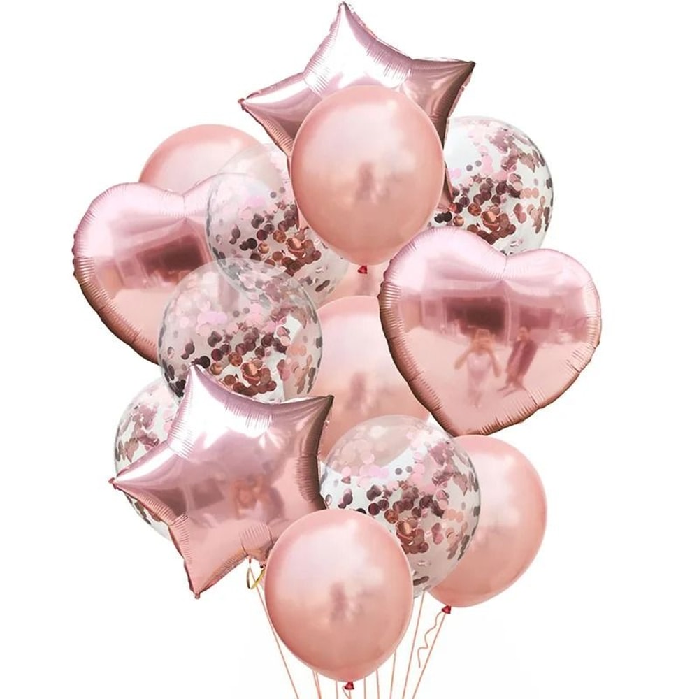 Rose Gold Confetti Balloon Set 14 Pcs Birthday Wedding Party Decorations 0