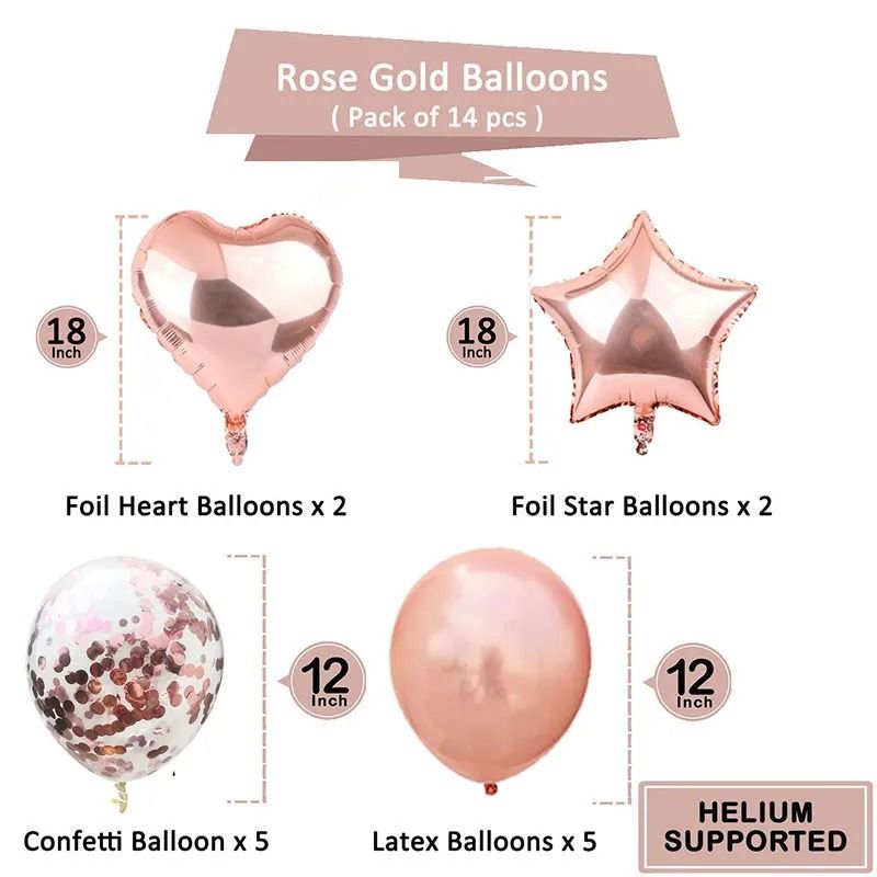 Rose Gold Confetti Balloon Set 14 Pcs Birthday Wedding Party Decorations 1