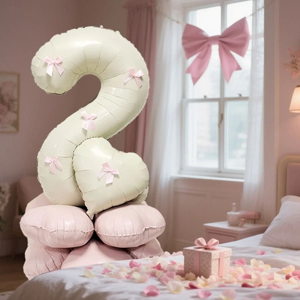 Cream White Number Balloon Set Elegant 40Inch Milestone Decor 3
