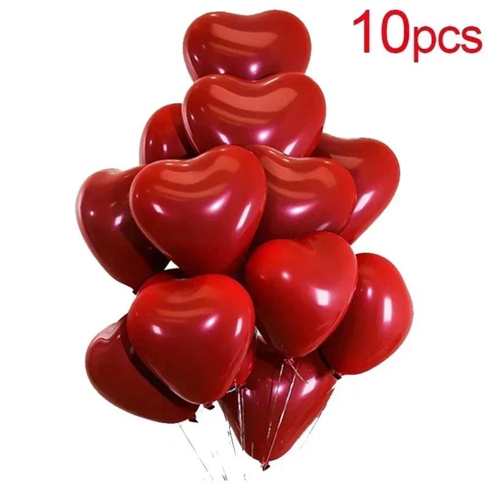 Classic Red Heart Latex Balloons 10 Pcs Romantic Decor Set 5