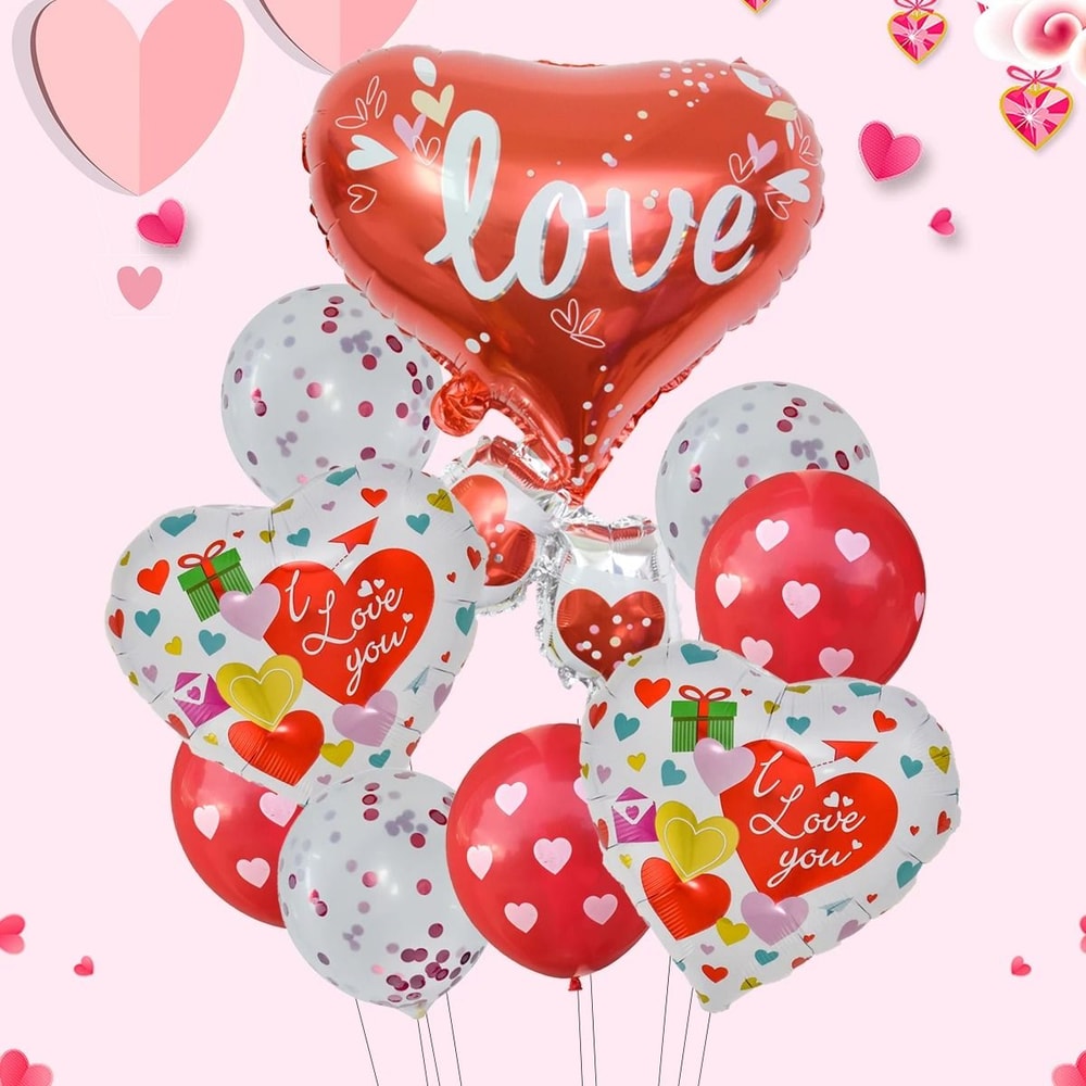 I LOVE YOU Heart Foil Balloons 10 Pcs Premium Romantic Decor 2