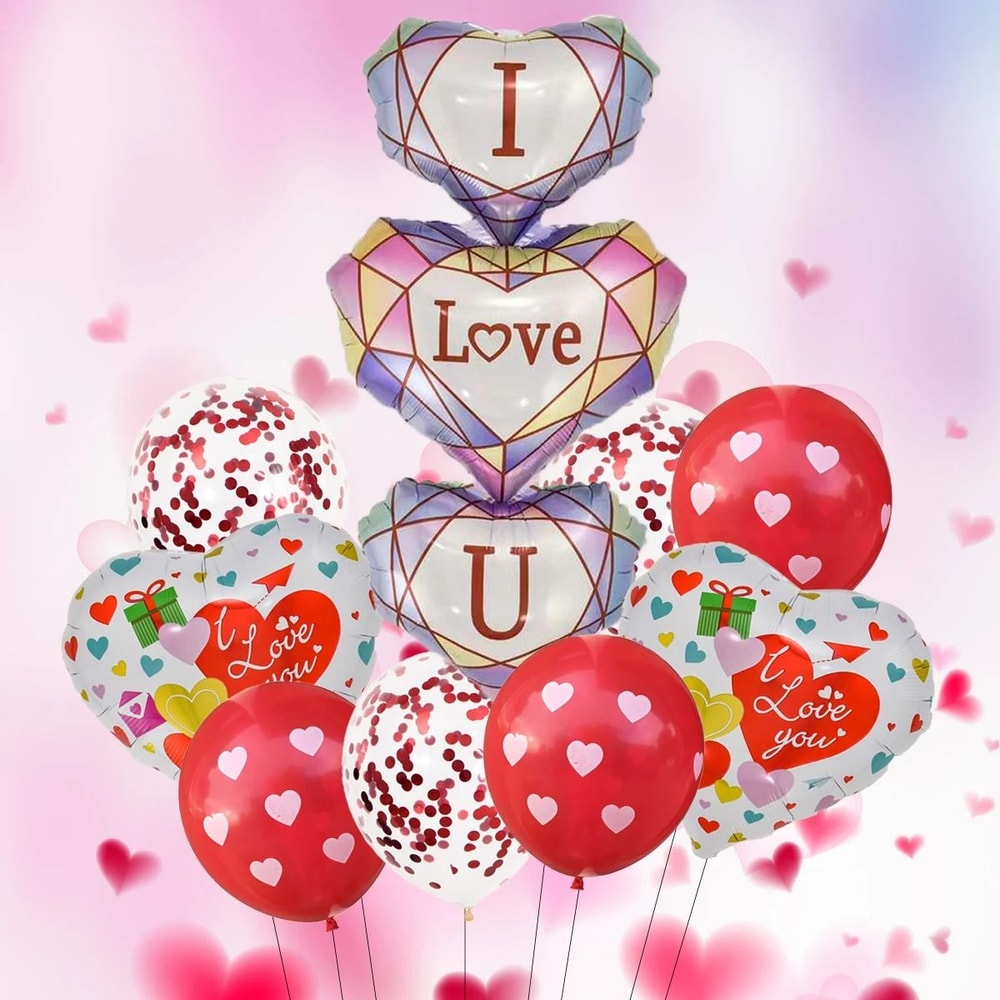 I LOVE YOU Heart Foil Balloons 10 Pcs Premium Romantic Decor 5
