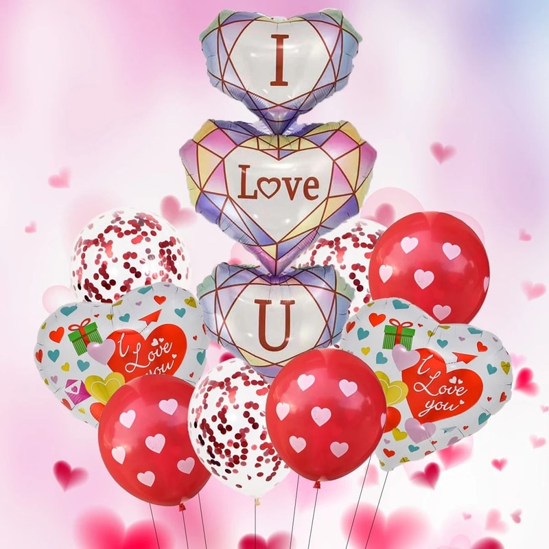 I LOVE YOU Heart Foil Balloons 10 Pcs Premium Romantic Decor 5