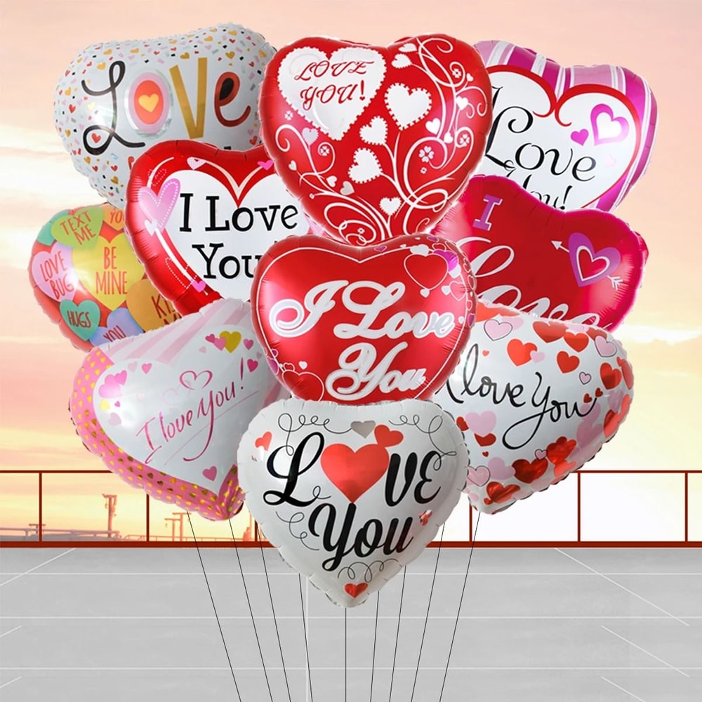 I LOVE YOU Heart Foil Balloons 10 Pcs Premium Romantic Decor 6