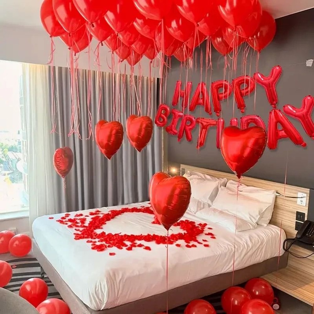 Red Birthday Party Celebration Set Deluxe Balloon Rose Petal Kit 1